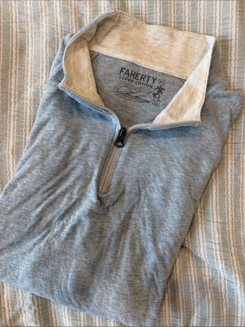 Faherty Size XL Heather Blue Quarter-Zip Pullover
